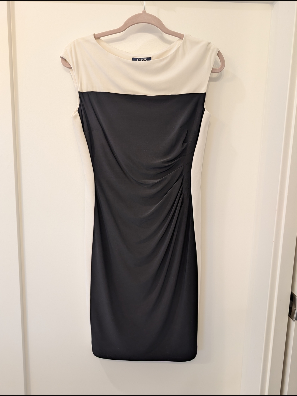 Chaps Two-Tone Black and Cream Sheath Dress